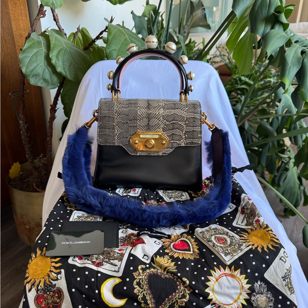 Dolce & Gabbana Black and Gray Satchel with Gold Accents